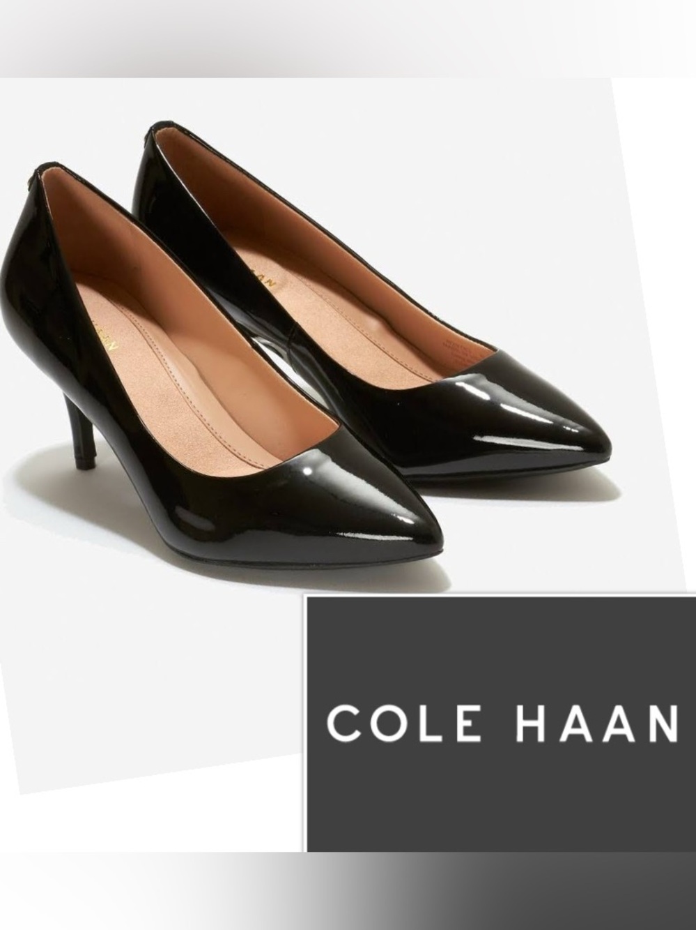 Cole Haan Black Patent Classic Mid Heel Pumps